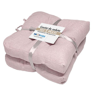 SET 2 CUSCINI DA SEDUTA COLORE ROSA 38X38X8 CM IMBOTTITURA MORBIDA PROVVISTI DI LACCI LAVABILI A 30°