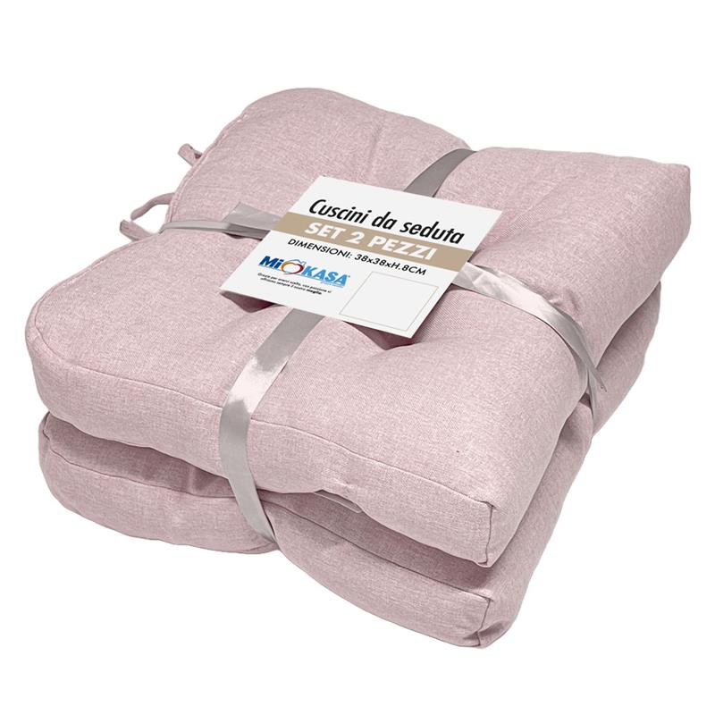 SET 2 CUSCINI DA SEDUTA COLORE ROSA 38X38X8 CM IMBOTTITURA MORBIDA PROVVISTI DI LACCI LAVABILI A 30°
