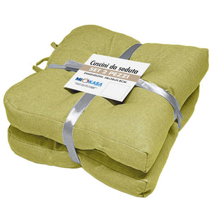 SET 2 CUSCINI DA SEDUTA COLORE VERDE 38X38X8 CM IMBOTTITURA MORBIDA PROVVISTI DI LACCI LAVABILI A 30°