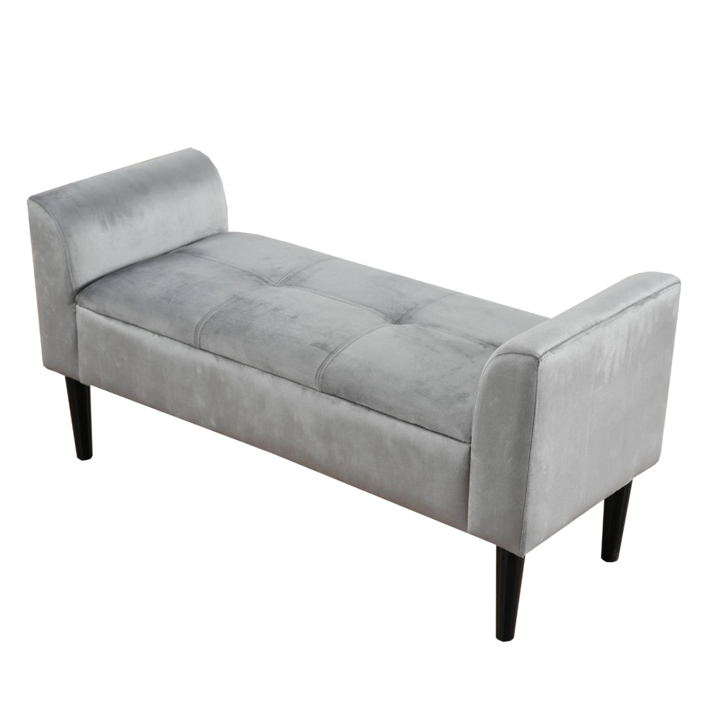 Panca imbottita 116x44x56 cm con bracciolo e motivo trapuntato in velluto e MDF grigio