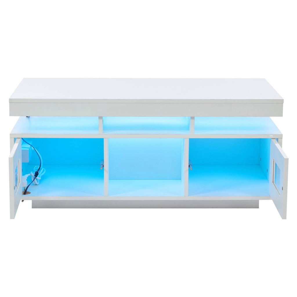 Tavolino da caffè con LED e presa USB 2 ante 2 vani portaoggetti per ufficio e soggiorno 100 × 50 × 43 cm