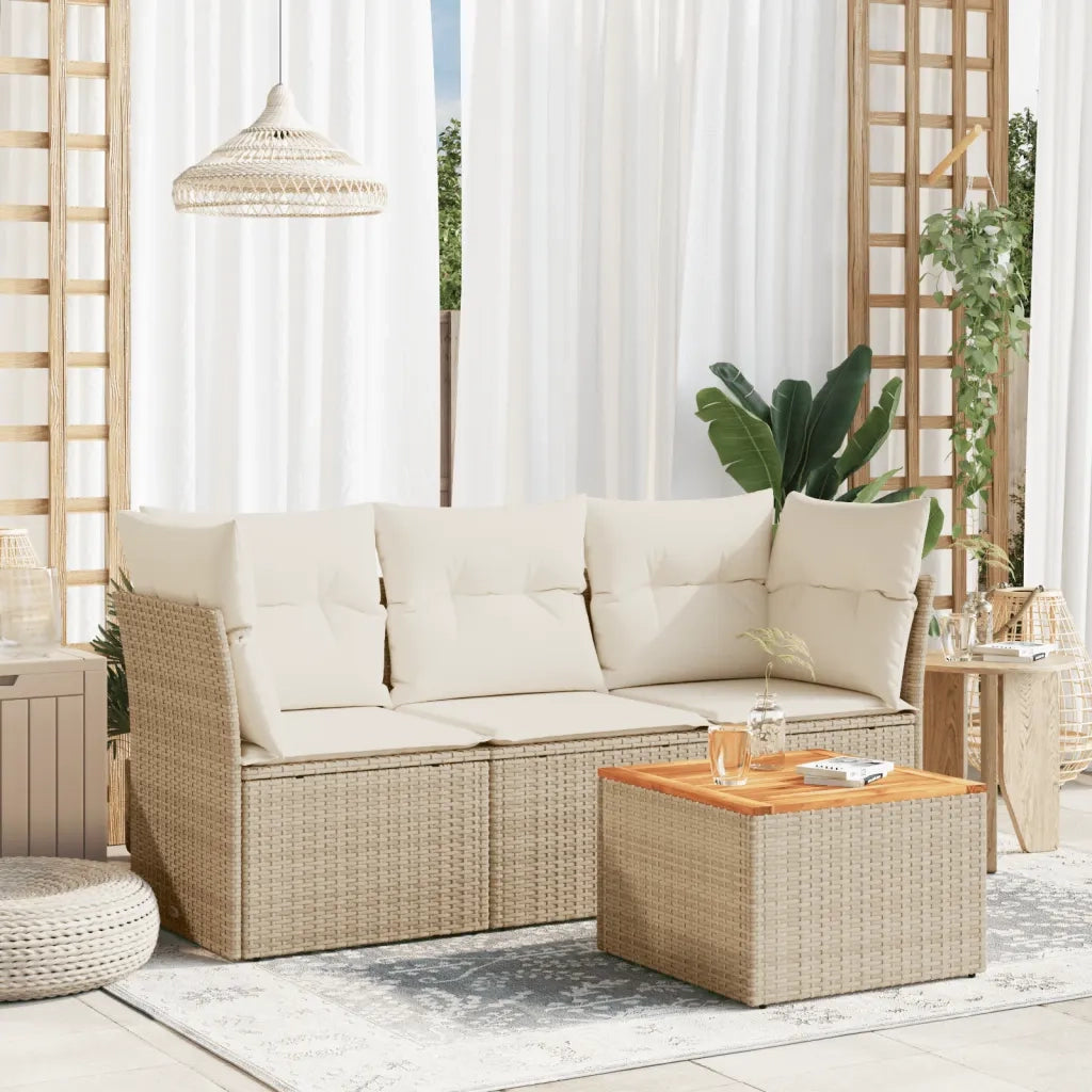 Set Divano da Giardino 4 pz | Set Salotto da Giardino con Cuscini Beige in Polyrattan