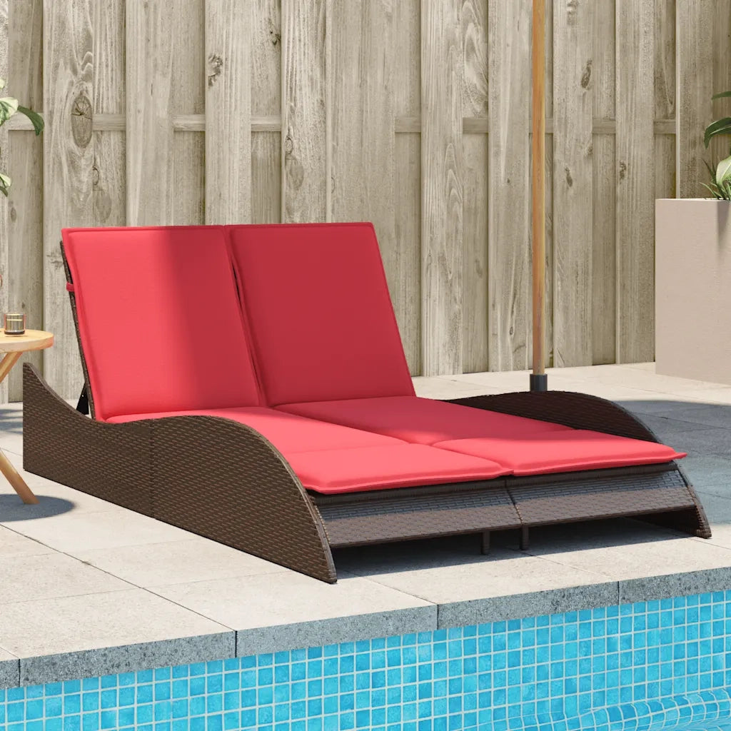 Lettino Prendisole con Cuscini Marrone 114x205x73 cm in Polyrattan 368294