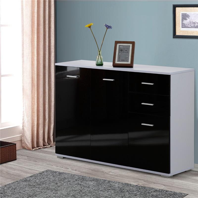 MOBILETTO CONSOLLE CON ANTE E CASSETTI 106 X 76 X 35 CM NERO LUCIDO