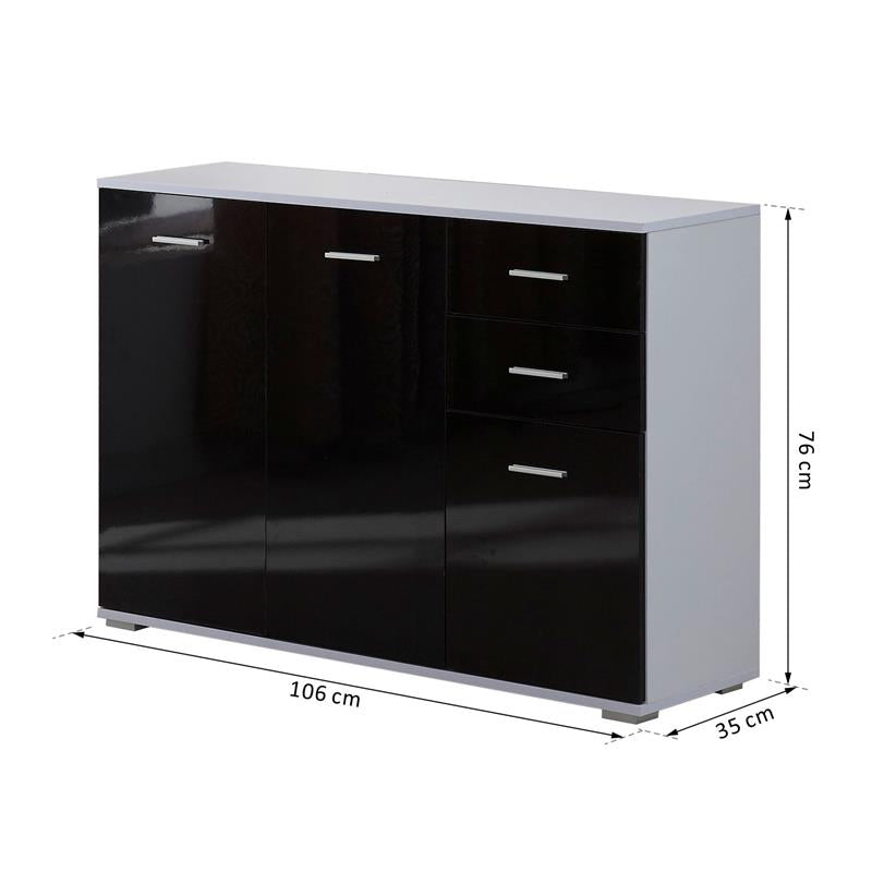 MOBILETTO CONSOLLE CON ANTE E CASSETTI 106 X 76 X 35 CM NERO LUCIDO