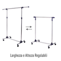 STENDER APPENDIABITI LARGHEZZA E ALTEZZA REGOLABILI CON RUOTE IN ACCIAIO INOX