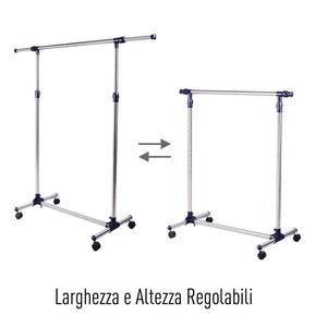 STENDER APPENDIABITI LARGHEZZA E ALTEZZA REGOLABILI CON RUOTE IN ACCIAIO INOX