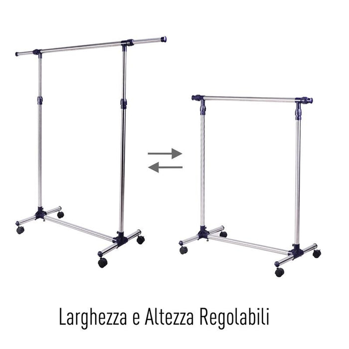 STENDER APPENDIABITI LARGHEZZA E ALTEZZA REGOLABILI CON RUOTE IN ACCIAIO INOX