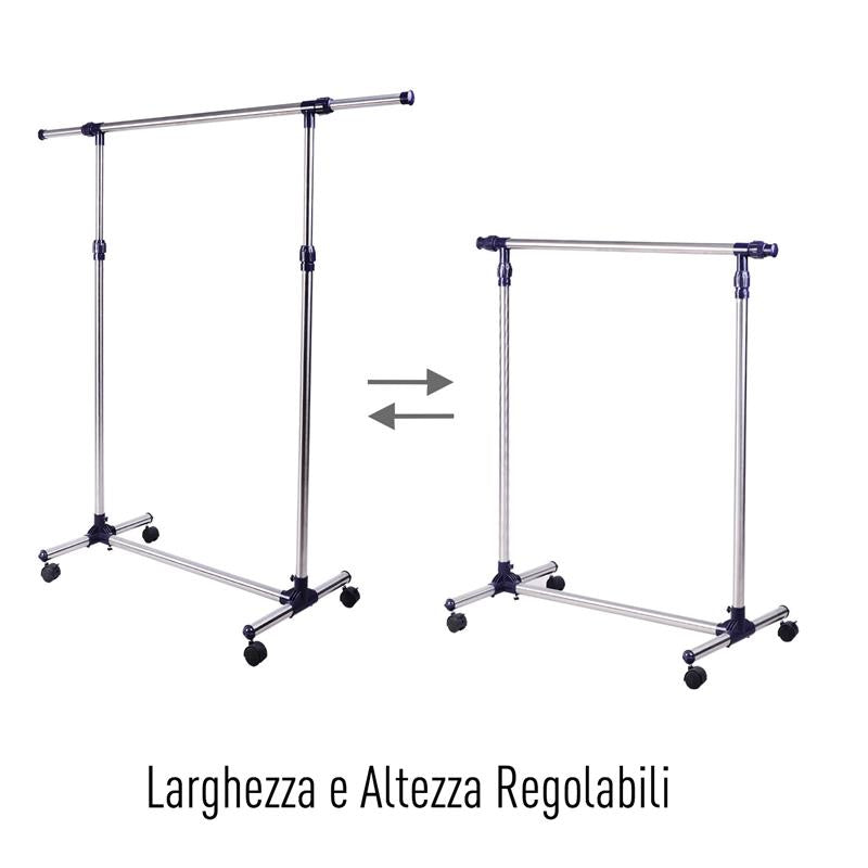 STENDER APPENDIABITI LARGHEZZA E ALTEZZA REGOLABILI CON RUOTE IN ACCIAIO INOX