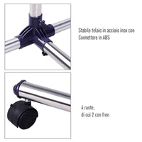 STENDER APPENDIABITI LARGHEZZA E ALTEZZA REGOLABILI CON RUOTE IN ACCIAIO INOX