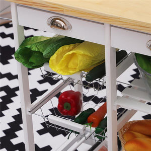 CARRELLO DA CUCINA CON 2 CESTELLI E TOP LEGNO 74X37X76 CM COLORE BIANCO