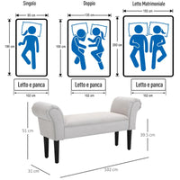 PANCA FONDO LETTO IMBOTTITA DESIGN CON BRACCIOLI ARROTOLATI GRIGIO