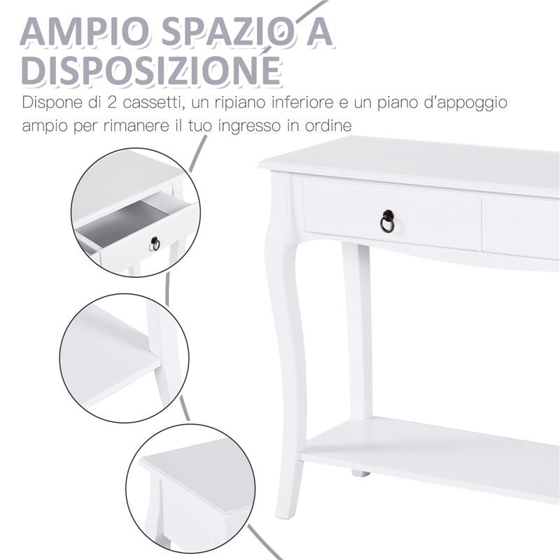 TAVOLO CONSOLLE PER INGRESSO, BIANCO, 100X33X76CM