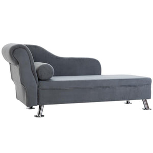 CHAISE LONGUE CON CUSCINO INCLUSO IN METALLO E VELLUTO GRIGIO 160 X 56 X 75 CM