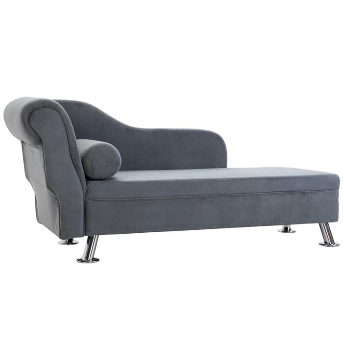 CHAISE LONGUE CON CUSCINO INCLUSO IN METALLO E VELLUTO GRIGIO 160 X 56 X 75 CM