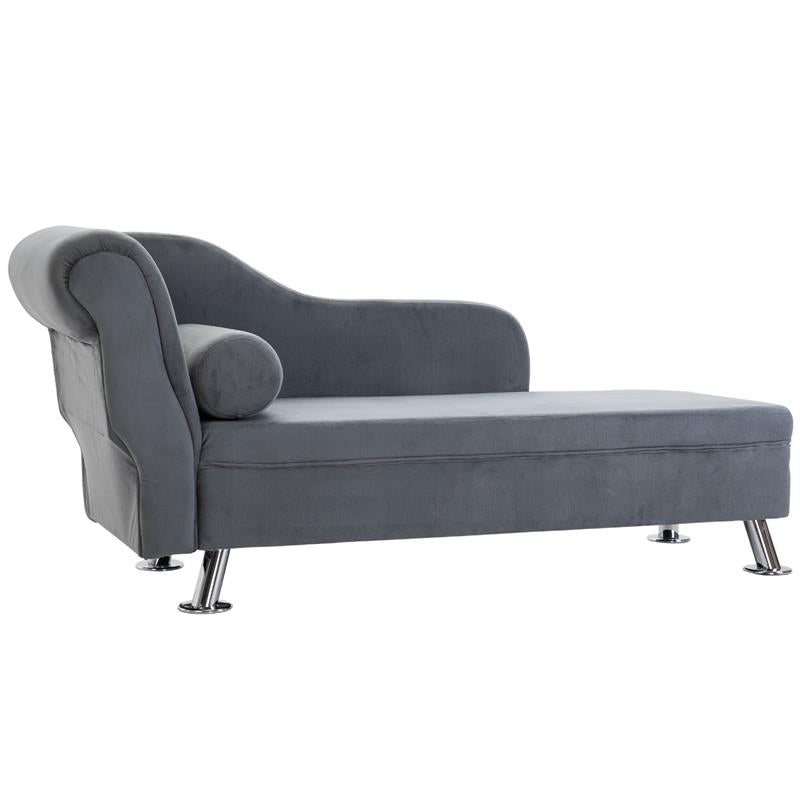CHAISE LONGUE CON CUSCINO INCLUSO IN METALLO E VELLUTO GRIGIO 160 X 56 X 75 CM