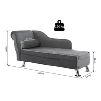 CHAISE LONGUE CON CUSCINO INCLUSO IN METALLO E VELLUTO GRIGIO 160 X 56 X 75 CM