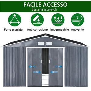 CAPANNO PER ATTREZZI IN ACCIAIO ZINCATO CON VERNICE PROTETTIVA IMPERMEABILE ANTIRUGGINE  3.4 X 3.82 X 2 M