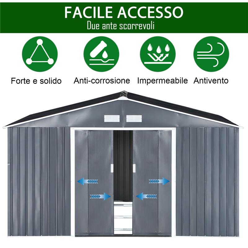 CAPANNO PER ATTREZZI IN ACCIAIO ZINCATO CON VERNICE PROTETTIVA IMPERMEABILE ANTIRUGGINE  3.4 X 3.82 X 2 M