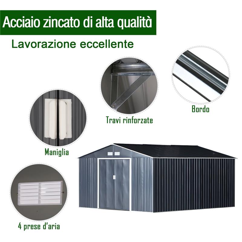 CAPANNO PER ATTREZZI IN ACCIAIO ZINCATO CON VERNICE PROTETTIVA IMPERMEABILE ANTIRUGGINE  3.4 X 3.82 X 2 M