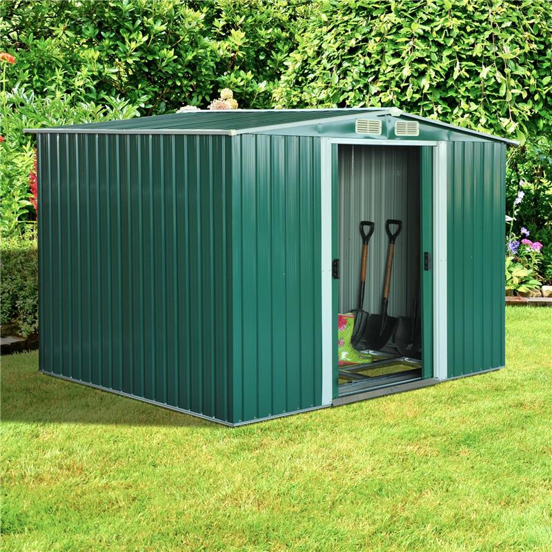 CASETTA DA GIARDINO IN LAMIERA D’ACCIAIO 246 X 192.5 X 177.5CM VERDE