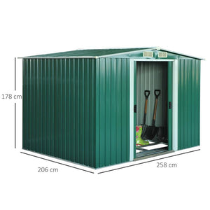 CASETTA DA GIARDINO IN LAMIERA D’ACCIAIO 246 X 192.5 X 177.5CM VERDE