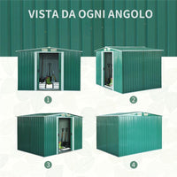 CASETTA DA GIARDINO IN LAMIERA D’ACCIAIO 246 X 192.5 X 177.5CM VERDE