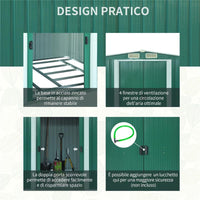 CASETTA DA GIARDINO IN LAMIERA D’ACCIAIO 246 X 192.5 X 177.5CM VERDE