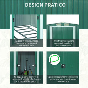 CASETTA DA GIARDINO IN LAMIERA D’ACCIAIO 246 X 192.5 X 177.5CM VERDE