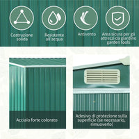 CASETTA DA GIARDINO IN LAMIERA D’ACCIAIO 246 X 192.5 X 177.5CM VERDE