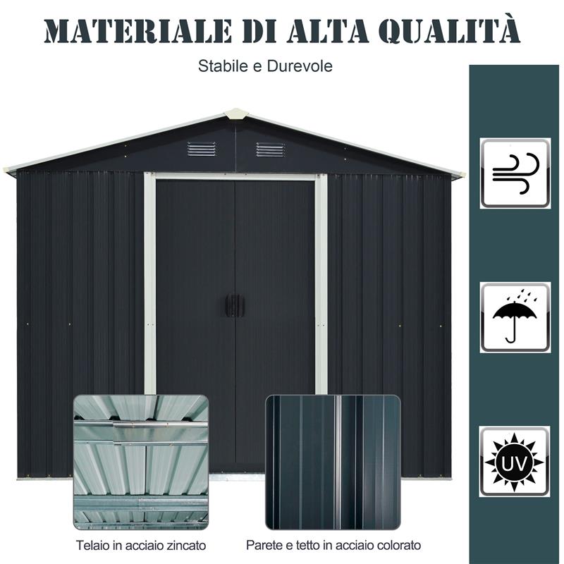 CAPANNO PORTA ATTREZZI A 2 PORTE SCORREVOLI IN ACCIAIO 236 X 174 X 190 CM