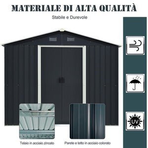 CAPANNO PORTA ATTREZZI A 2 PORTE SCORREVOLI IN ACCIAIO 236 X 174 X 190 CM