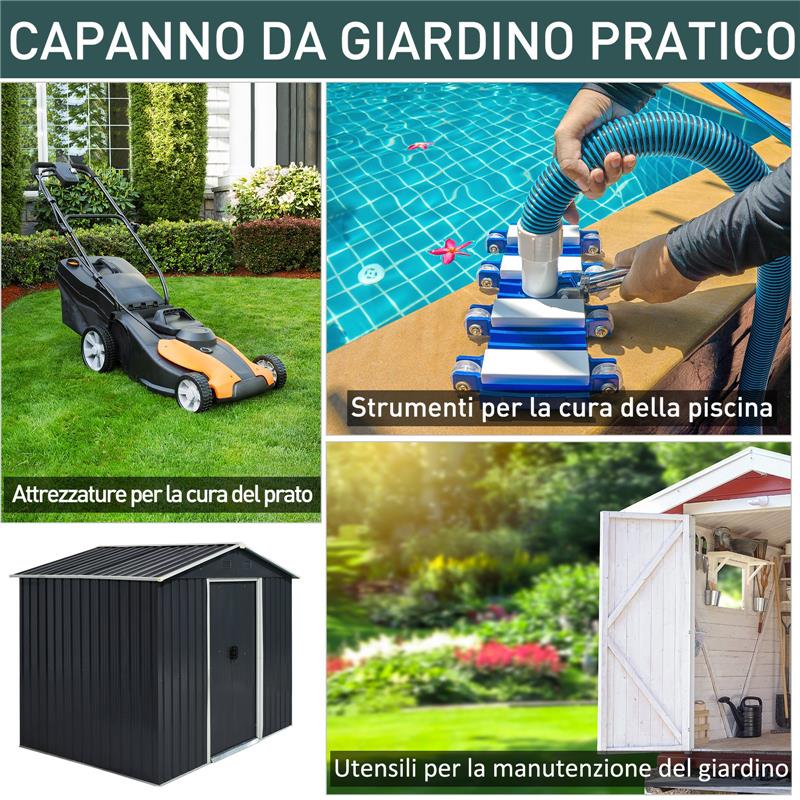 CAPANNO PORTA ATTREZZI A 2 PORTE SCORREVOLI IN ACCIAIO 236 X 174 X 190 CM