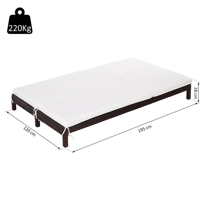 LETTINO PRENDISOLE A 2 POSTI E RATTAN CON MATERASSINO 195 X 120 X 28 CM BIANCO