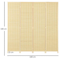 PARAVENTO PIEGHEVOLE  DA INTERNO A 4 ANTE IN LEGNO E BAMBÙ H 180 CM NATURALE