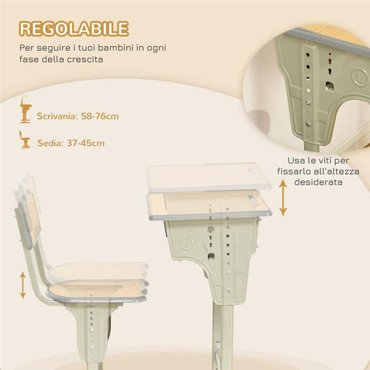 BANCO SCUOLA CON SEDIA PER BAMBINI 6-12 ANNI ALTEZZA REGOLABILE IN LEGNO