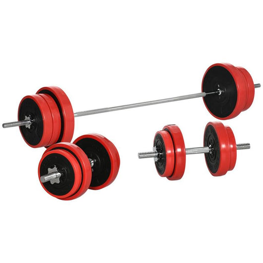 SET BILANCIERE E DISCHI 65 KG IN METALLO SABBIA DI FERRO E GOMMA ROSSO