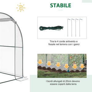 SERRA DA GIARDINO A TUNNEL CON COPERTURA IN PVC 250 X 200 X 200 CM TRASPARENTE