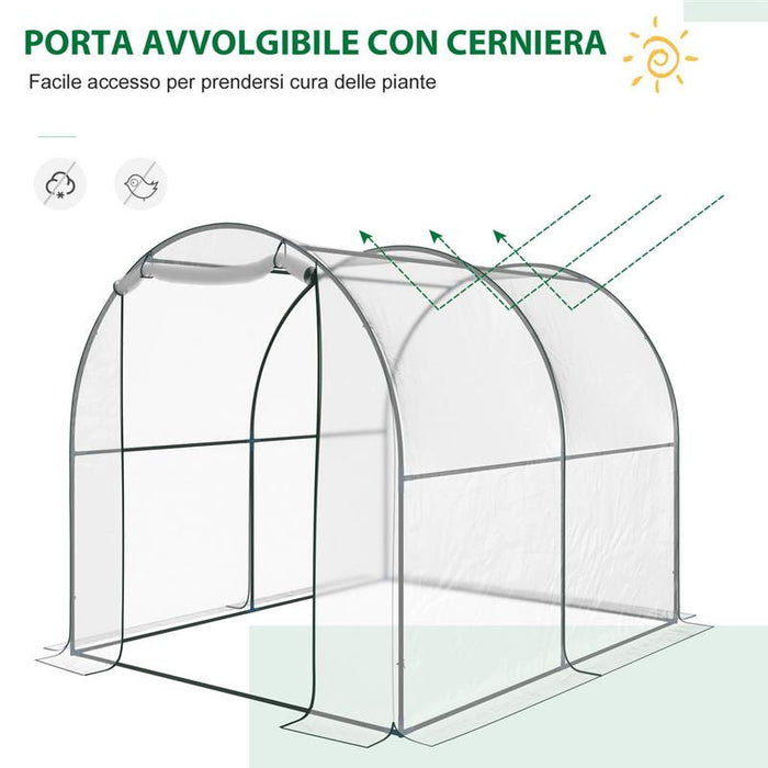 SERRA DA GIARDINO A TUNNEL CON COPERTURA IN PVC 250 X 200 X 200 CM TRASPARENTE