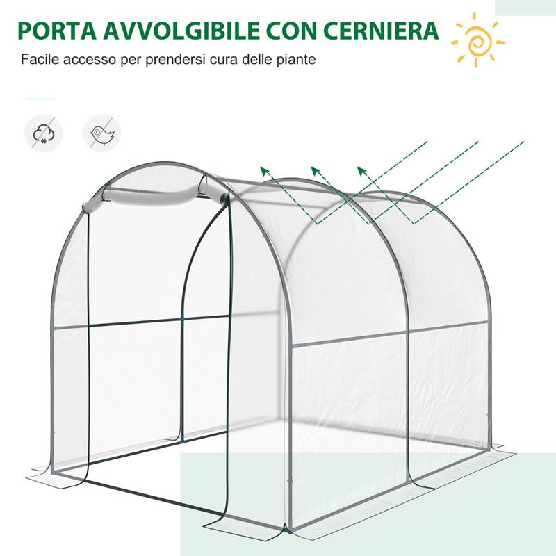 SERRA DA GIARDINO A TUNNEL CON COPERTURA IN PVC 250 X 200 X 200 CM TRASPARENTE