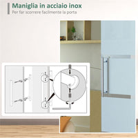 PORTA SCORREVOLE IN VETRO SATINATO CON 4 STRISCE TRASPARENTI, 102.5X205CM