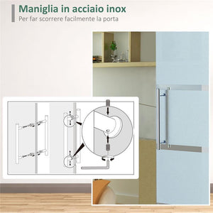 PORTA SCORREVOLE IN VETRO SATINATO CON 4 STRISCE TRASPARENTI, 102.5X205CM