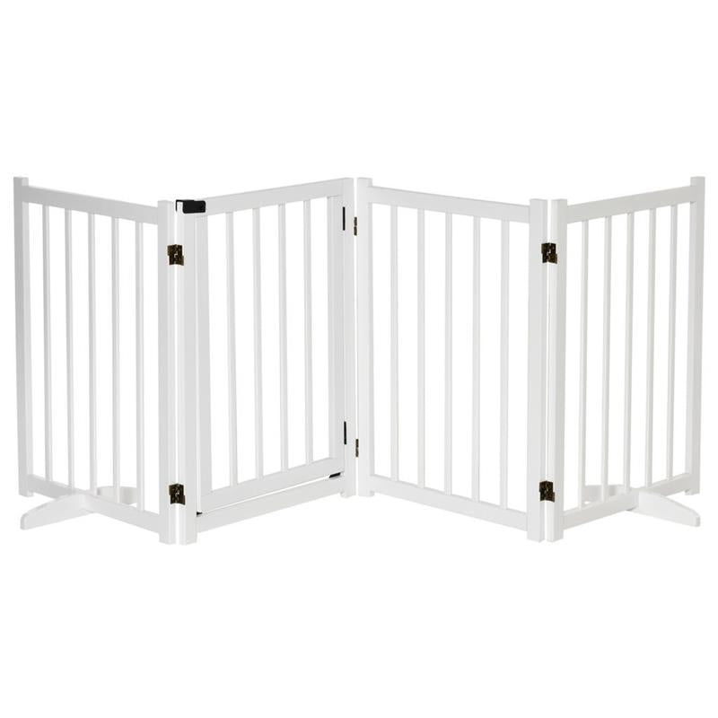 CANCELLINO PIEGHEVOLE PER CANI PICCOLA/MEDIA TAGLIA CON SERRATURA IN LEGNO 237.5X36X80CM - BIANCO
