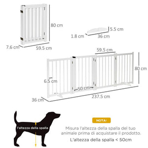 CANCELLINO PIEGHEVOLE PER CANI PICCOLA/MEDIA TAGLIA CON SERRATURA IN LEGNO 237.5X36X80CM - BIANCO