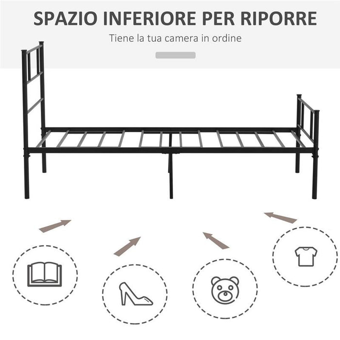 STRUTTURA LETTO SINGOLO IN ACCIAIO 90X200CM CON DOGHE TESTIERA E PEDIERA