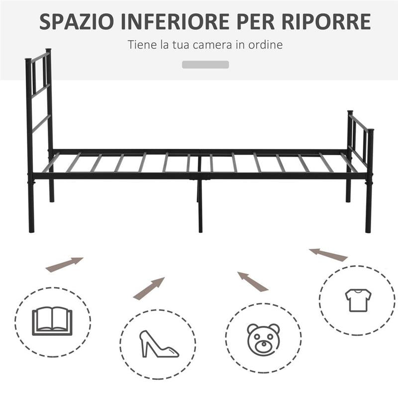 STRUTTURA LETTO SINGOLO IN ACCIAIO 90X200CM CON DOGHE TESTIERA E PEDIERA