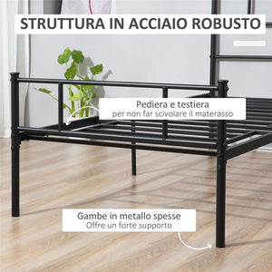 STRUTTURA LETTO SINGOLO IN ACCIAIO 90X200CM CON DOGHE TESTIERA E PEDIERA