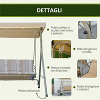 DONDOLO DA GIARDINO 3 POSTI IN ACCIAIO CON TETTO REGOLABILE, CUSCINI E BRACCIOLI, 172X110X156CM