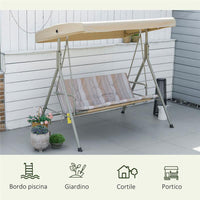 DONDOLO DA GIARDINO 3 POSTI IN ACCIAIO CON TETTO REGOLABILE, CUSCINI E BRACCIOLI, 172X110X156CM