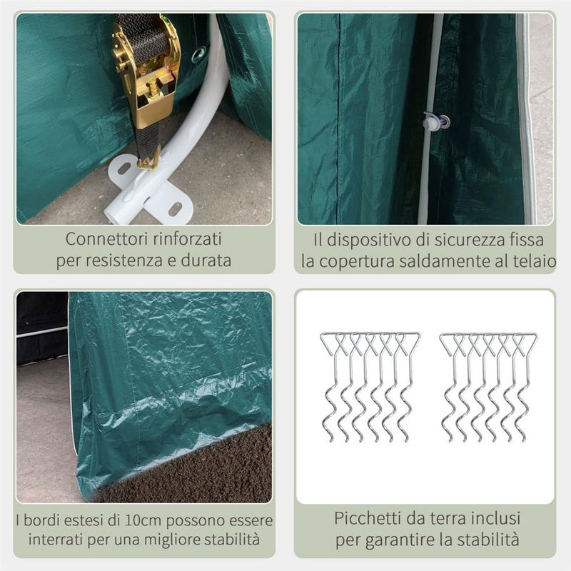 TENDONE GARAGE PER AUTO MOTO E ATTREZZI IN METALLO E TESSUTO PE 240X200X202CM